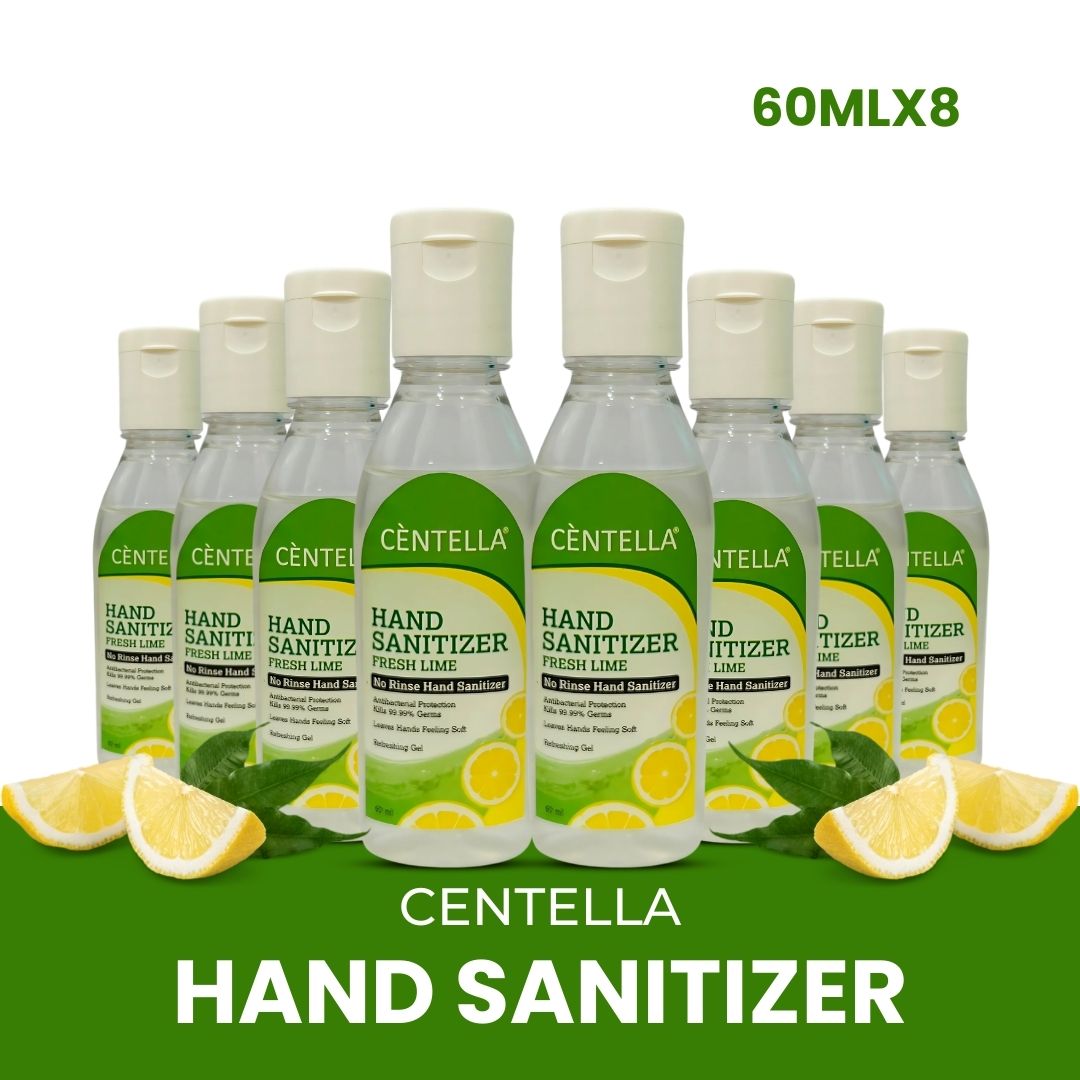 Centella Hand Sanitizer – Alcohol Based, Kills 99.99% Germs without Water, 60 ml Bottle (Pack of 08)